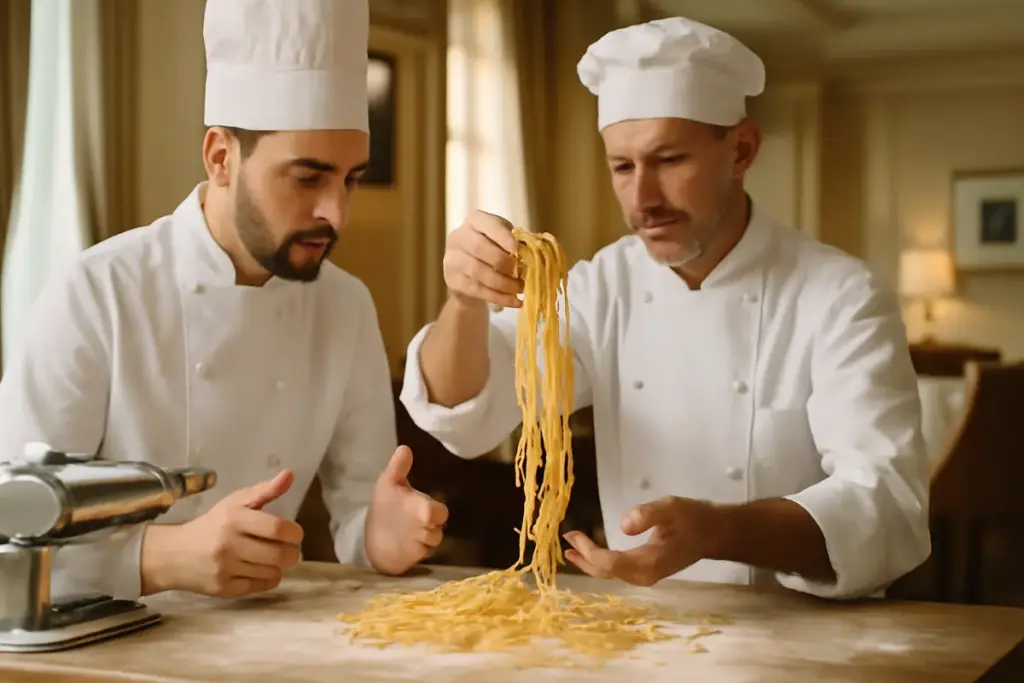 Cosa rende speciale la pasta fresca fatta in hotel? Il procedimento artigianale spiegato dagli chef