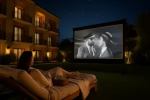 Proiezioni cinematografiche all’aperto in hotel: goditi il grande schermo sotto le stelle a due passi dal letto